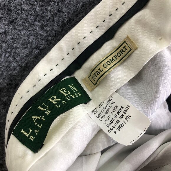 Lauren Ralph Lauren Pants Mens 36x29 Gray Pleated High Waist Y2K Wool Classic - Picture 5 of 12